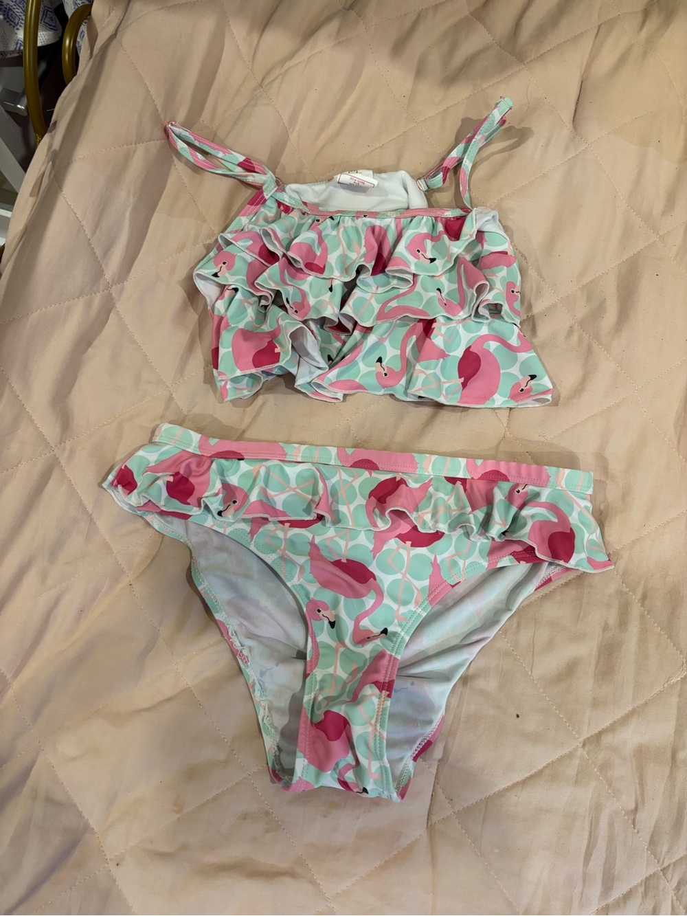 Ruffle Flamingo Two-Piece Kids Bikini - Pink & Aqua